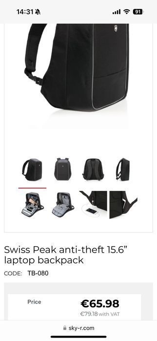 Раница против кражба Swiss Peak