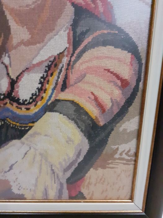 Ръчно ушите гоблен Жътварка,с рамка с плексиглас