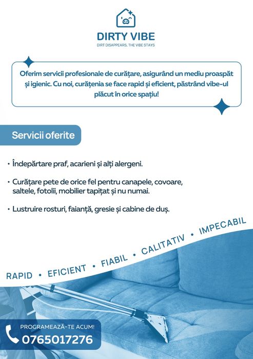 Curățare profesională: Canapele, Mochete, Geamuri, Terase | Uscare Rapidă