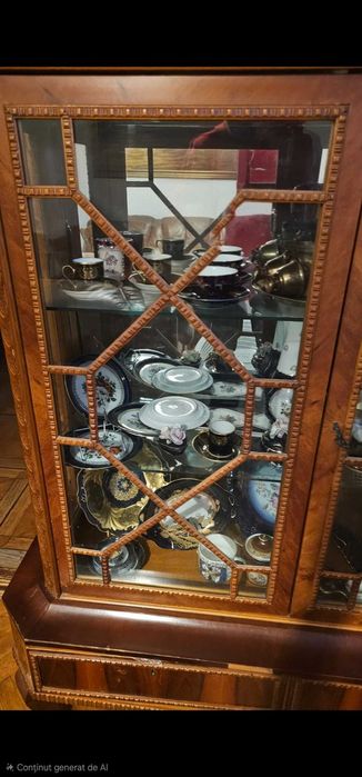 Vitrina lemn farfurii bibelouri