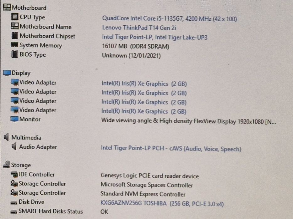 vand laptop Lenovo ThinkPad T14 Gen 2i..14"FH.i5 1135G7..16 Gb.Ssd 256