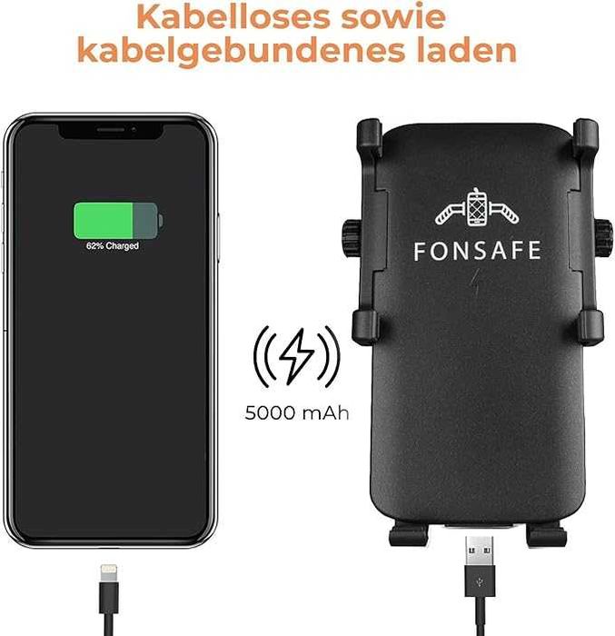 Suport telefon Bicicleta/Moto încărcare wireless 5000mAh și lumină LED