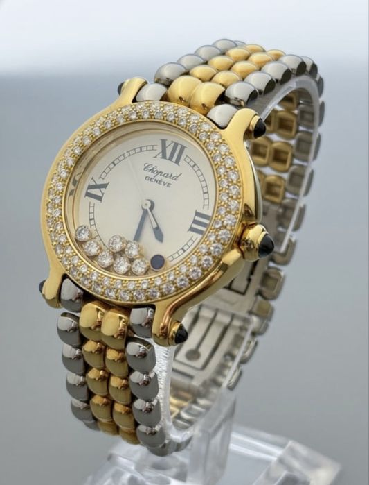 Chopard Happy Sport Оригинален Часовник, Злато с Диаманти и Сапфири