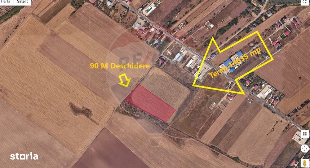 Teren constructii 14 600 mp de vanzare Frumusani 90 m deschidere