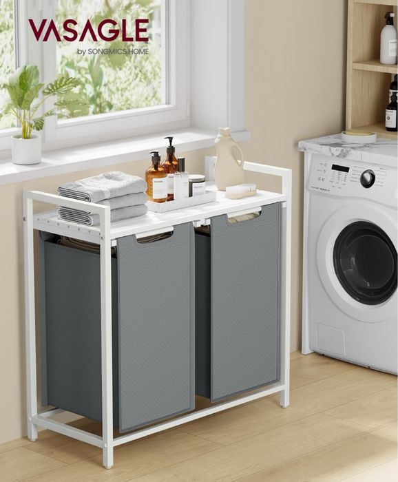 Кош за пране с 2 отделения и рафт