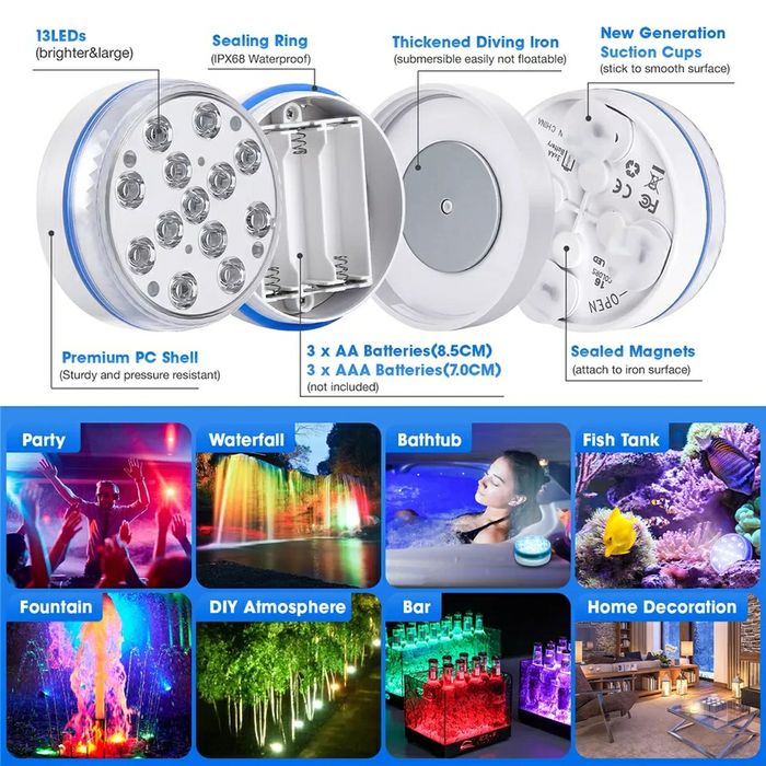 Set 4 lampi LED RGB, cu telecomanda, rezistente la apa, pentru piscina