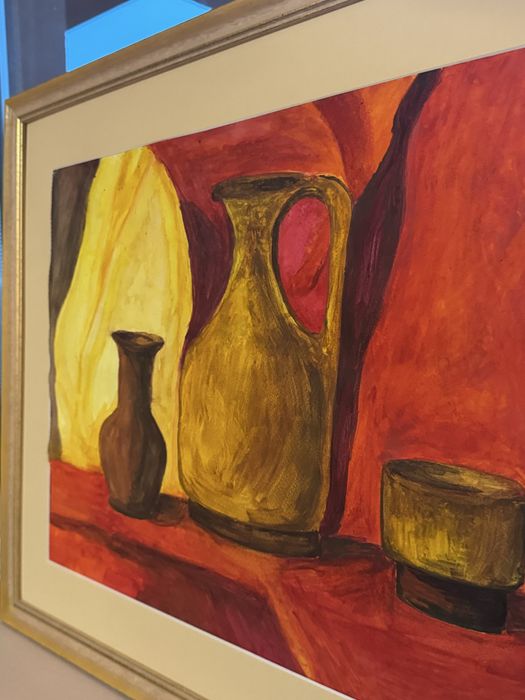 “Композиция в червено и охра” Картина с акварелна техника