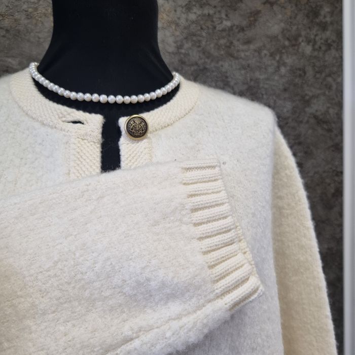 Cardigan pufos  lana alb crema Massimo Dutti
