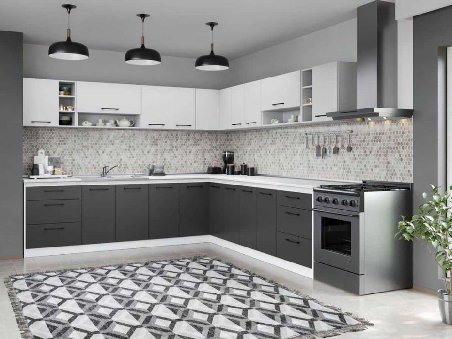 Set Mobila Bucatarie Colt Mina Dual 280*280 Gri Antracit/Alb C118