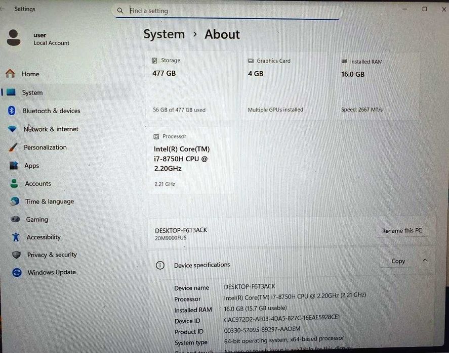 Thinkpad i7-8750H/16gb ddr4/m.2 512gb/ 4gb video xotira
