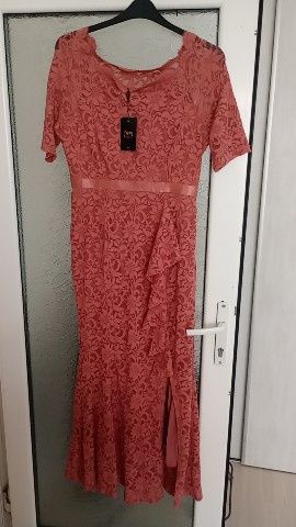 Rochie de ocazie din dantelă, roz scorțișoară XL