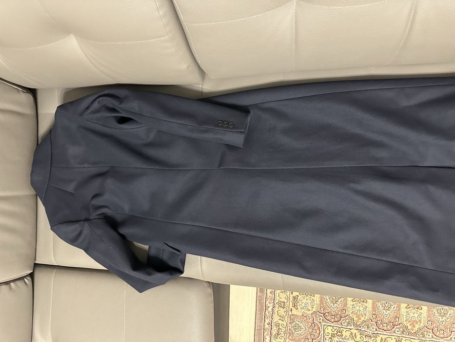 Пальто синее длинное от Massimo Dutti