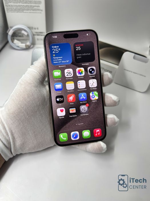 iPhone 15 Pro Max, 512GB, Natural Titanium, 100% батерия, ОТЛИЧЕН, 1г. ГАРАНЦИЯ!