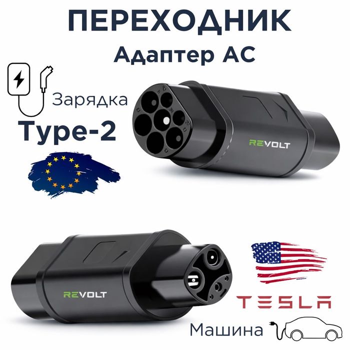 Переходник для электрокар Tesla к зарядной станциям с разъёмом Type2