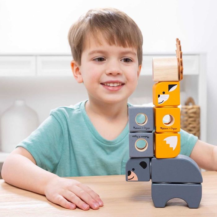 Дървен конструктор Melissa & Doug Blockables Горски приятели Ферма 16 части 2 вида