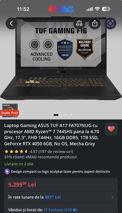 Laptop Nou!!! Asus TUF F707NUG 17.3inch(Gaming)