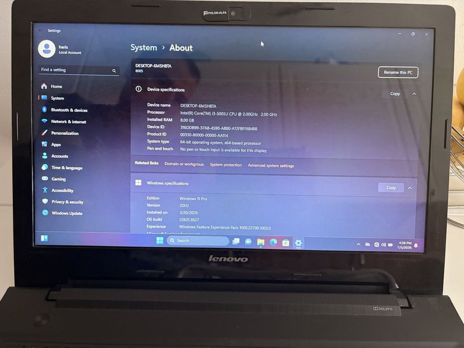 Laptop Lenovo G50-80 i3, 8GB RAM, 256GB SSD,  2GB Video, display 15.6’