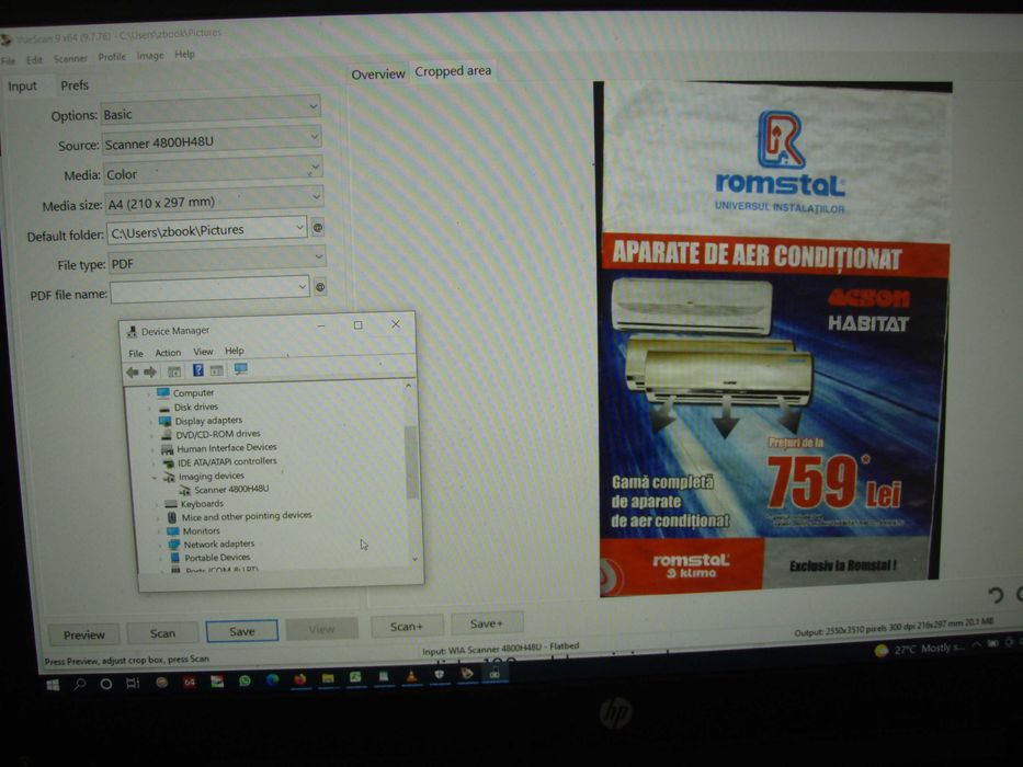 Scaner USB Tevion P91010 (MD90093) + adaptor negative, functional w10