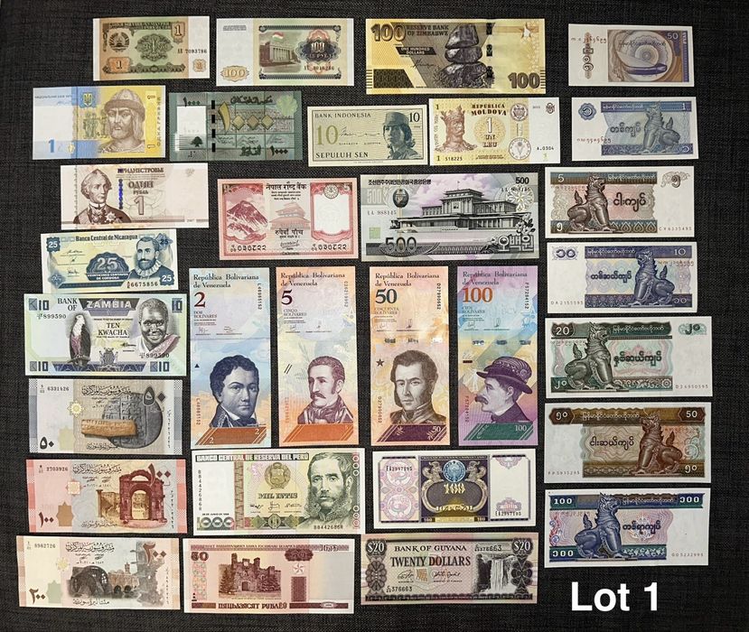 Lot 30 bancnote diferite UNC