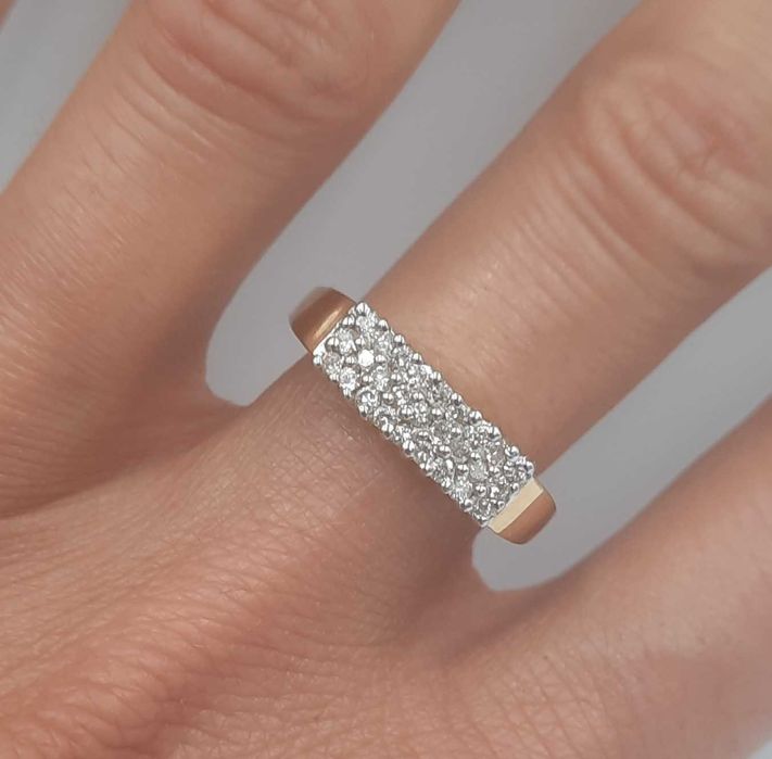Superb inel vintage din aur de 14 k si 27 diamante naturale 0.30 ct