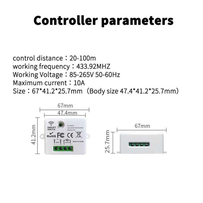 Единичен безжичен ключ с RF433MHz реле / превключвател