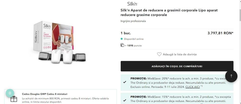 Aparat reducere a stratului adipos Silk'n Lipo, laser+electrostimulare