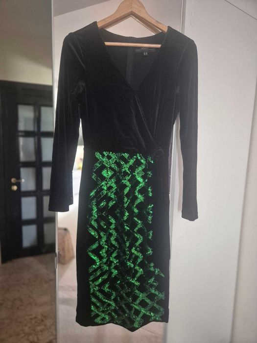 Rochie seara Nissa, din catifea, cu paiete