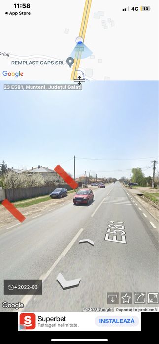 Teren intravilan 4310m2 Loc. Munteni deschidere 29m la E581 utilitati