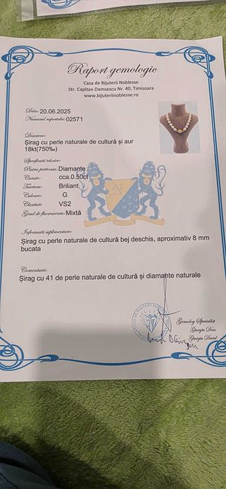 Colier perle naturale cu diamante si aur 18 k