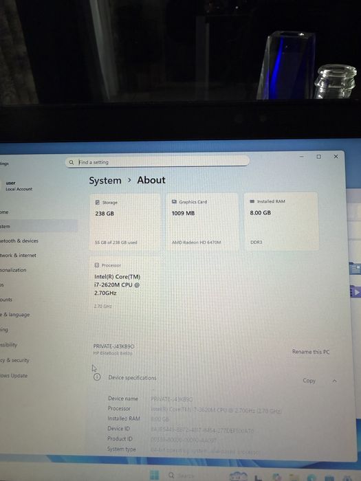 HP EliteBook 8460p Laptop i7-2620M 2.70ghz 250GB