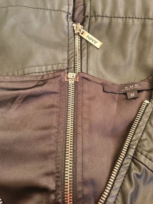 Дамска рокля с кожа и памучен плат