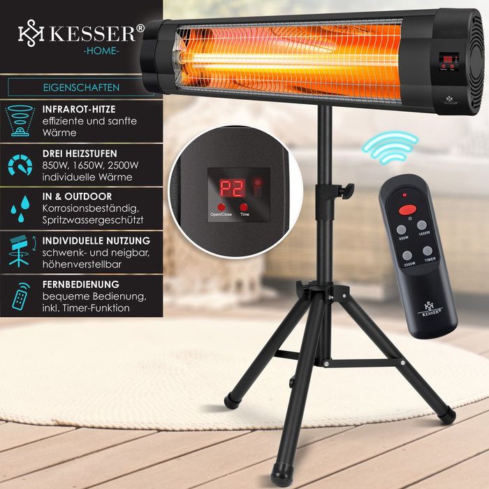 Инфрачервен нагревател KESSER 2500 вата с 3 степени и регулируема в-на