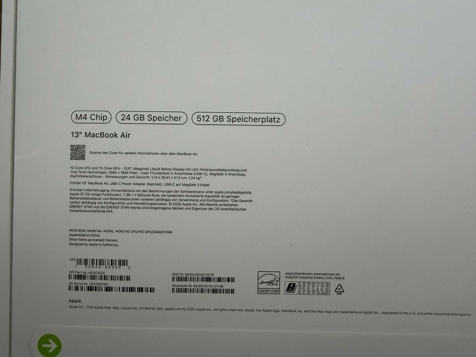 Macbook AIR 13 inch, 512 GB, 24 GB RAM,Sigilat