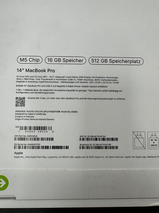 MacBook Pro M5 14’’ inch 512GB 16GB RAM нов запечатан