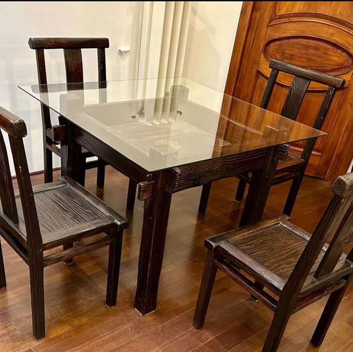 Set masa cu scaune lemn masiv exotic - tec