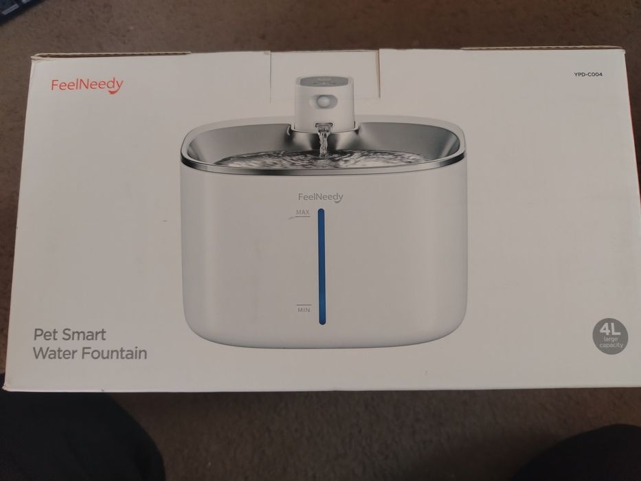 Fantana fara fir pentru pisici FEELNEEDY, Alb, Cu senzor, Plastic/Otel