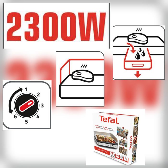 Tefal електрическа скара Maxi Plancha CB690, черен/стомана, 2.300W
