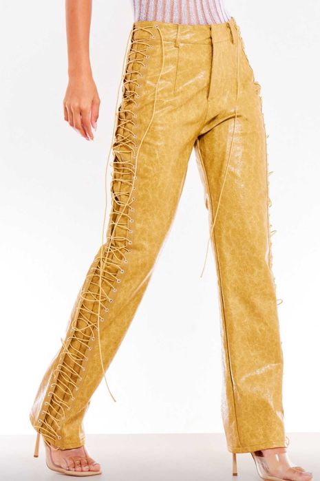 mustard горчица кожен панталон pretty little things връзки дамски PLT