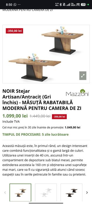 Vand masa living extensibila