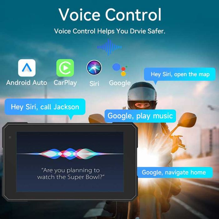 Навигация за мотор мултимедия за мотоциклет CarPlay / Android Auto Водойстойчива IP67 Мото дисплей екран