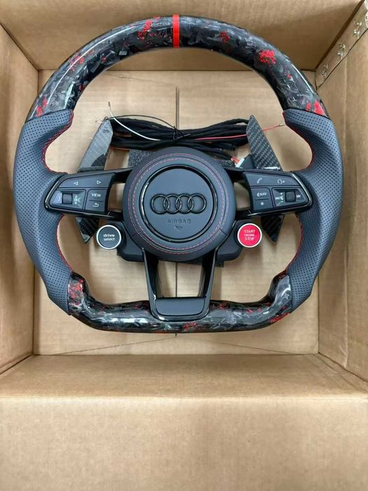 Volan Audi Teșit S-Line Audi A1 A3 A4 A5 A6 A7 A8 R8 Q3 Q5 Q7 TT Piele Nappa + Perforată, Padele și Airbag