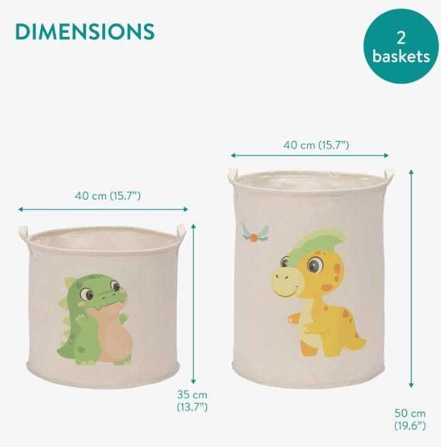 Кош за съхранение на играчки Navaris Green Dinosaur, комплект от 2 броя сгъваеми кошници за играчки и дрехи