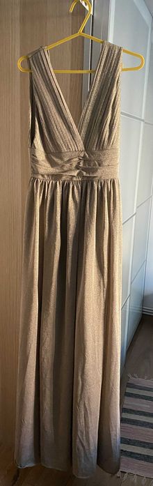 Rochie eleganta de nunta lunga, crem cu sclipici