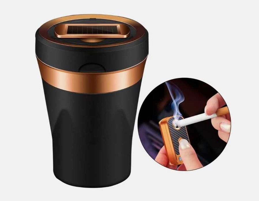 Пепелник за автомобил с вградена запалка и USB зареждане.