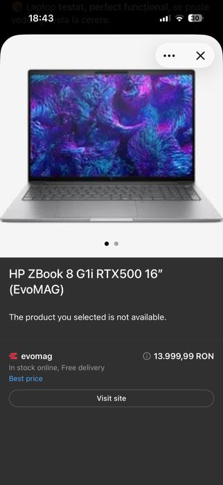 Laptop Hp  Zbook 8  g1i 16” /16ram