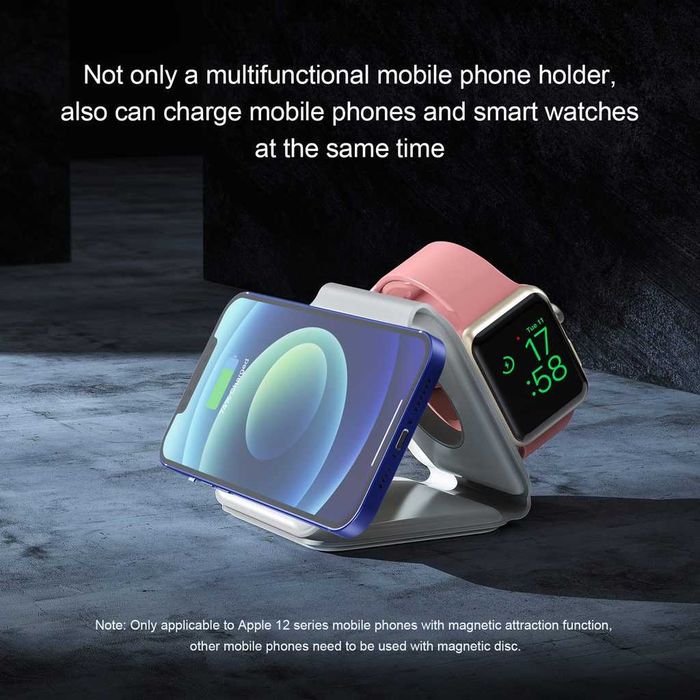 Turbocharged Wireless Charger - Магнитно сгъваемо безжично зарядно устройство 3 в 1, бяло