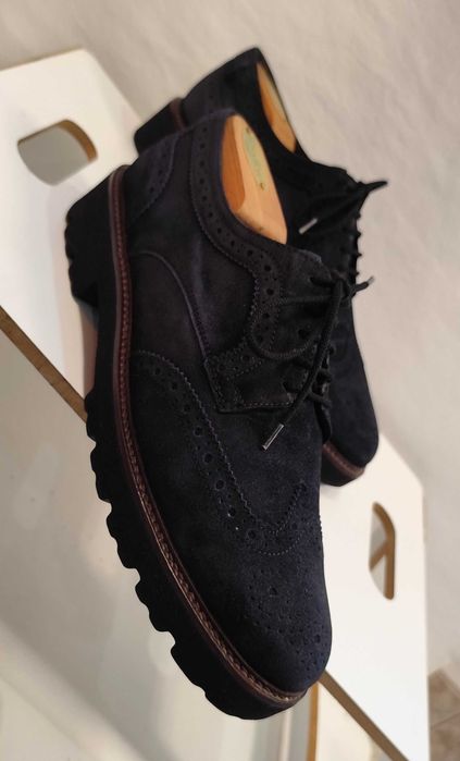 Pantofi derby 40.5 41 brogue GABOR piele naturala moale albastru