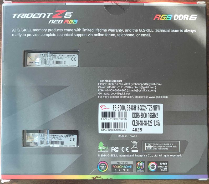Рам памет G.Skill Trident Z5 NEO RGB white DIMM Kit 32GB F5-8000J3848H16GX2-TZ5NRW