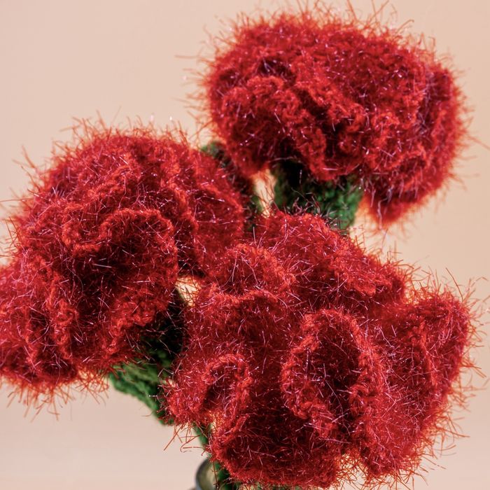 Aranjament cu flori croșetate - Garoafe roșii