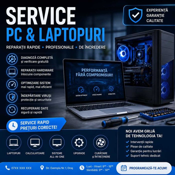 Reparatii it calculatoare laptop Instalari Windows / Office Imprimante wifi Service pc laptopuri router